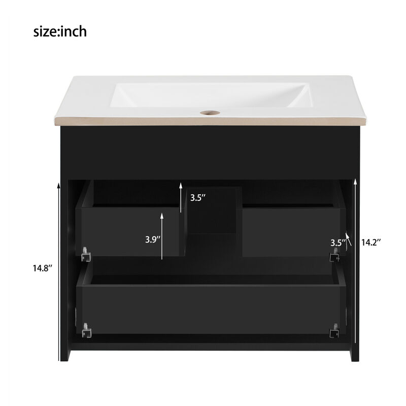 ELEMENT ACE Modern Wall Mounted Floating Bathroom Cabinet with Ceramic Basin Sink image number 8