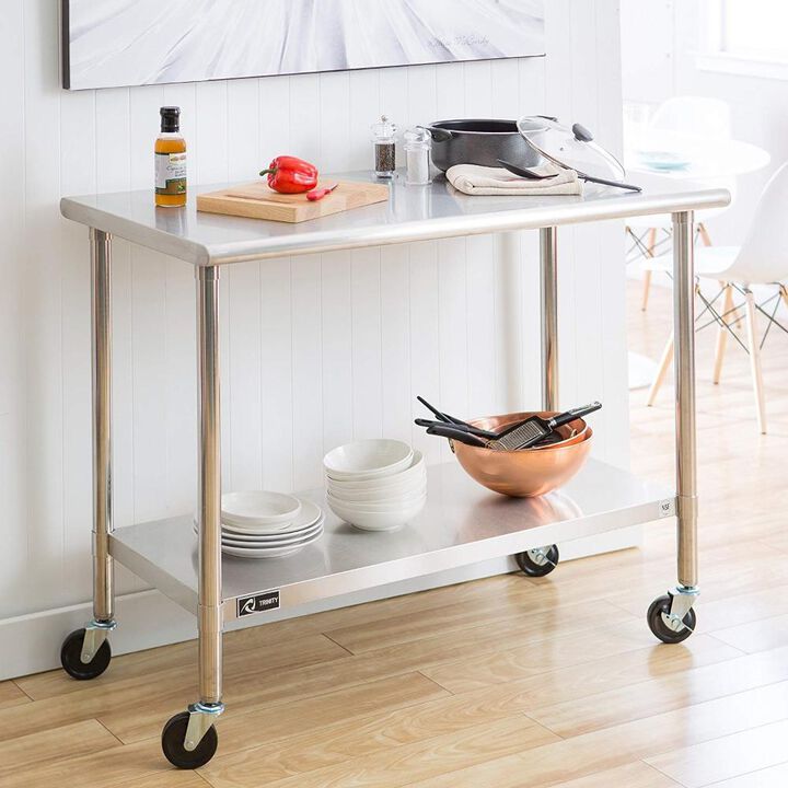 Stainless Steel 2-ft Kitchen Island Cart Prep Table with Casters