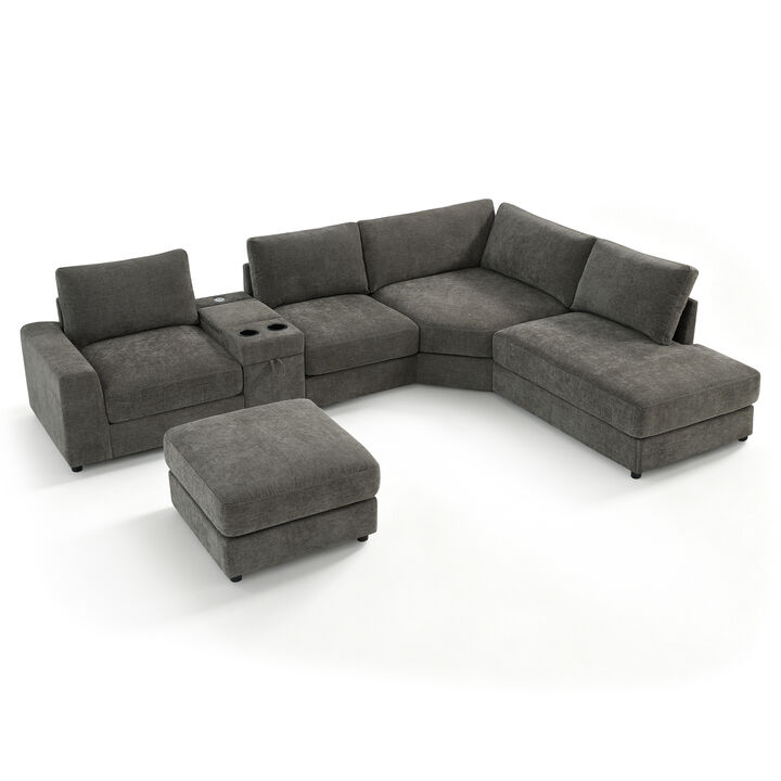 Merax Customizable Modular Sofa with Cloud-Like Comfort, Movable Ottoman, Flippable Console Lid
