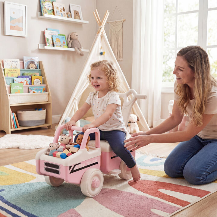Kids 4 in 1 Push Ride On Car with Music and Storage Compartment for Outdoor Play