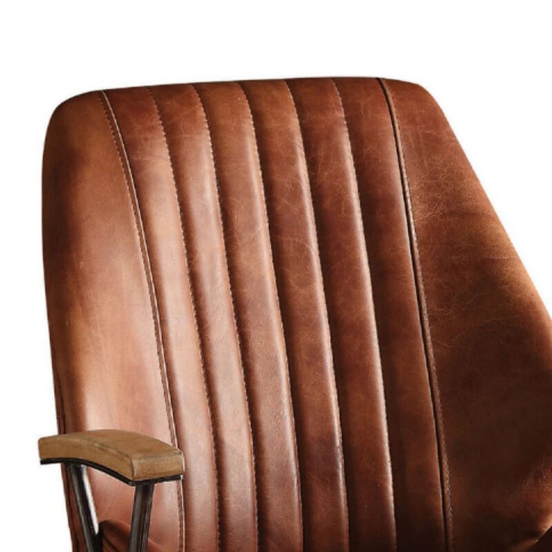 Metal & Leather Executive Office Chair, Cocoa Brown-Benzara image number 3