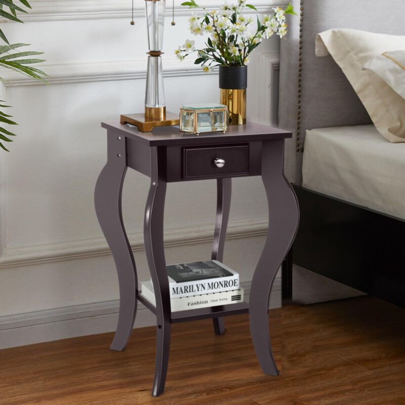 2-Tier End Table with Drawer and Shelf for Living Room Bedroom