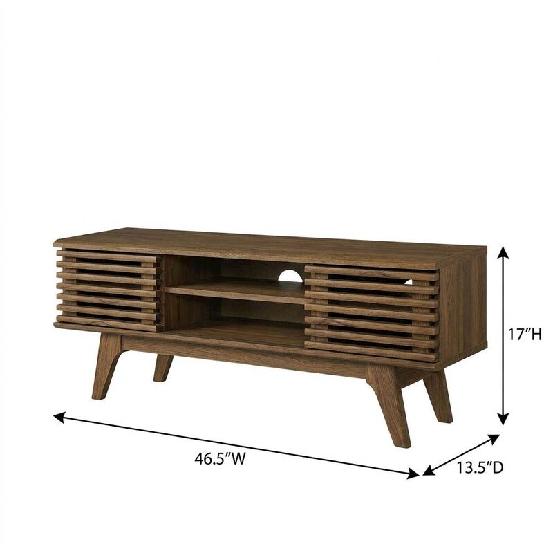 Wooden brown media console, 46-inch top, sturdy legs, modern living spaces image number 2