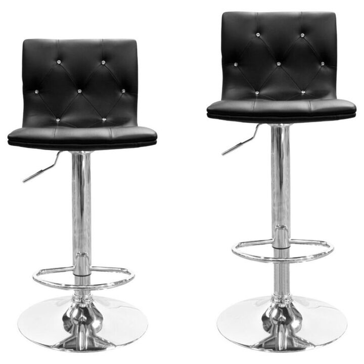 Best Master Furniture Best Master Modern Swivel Bar Stool With Crystal/Tufted Look in Black (Set of 2)