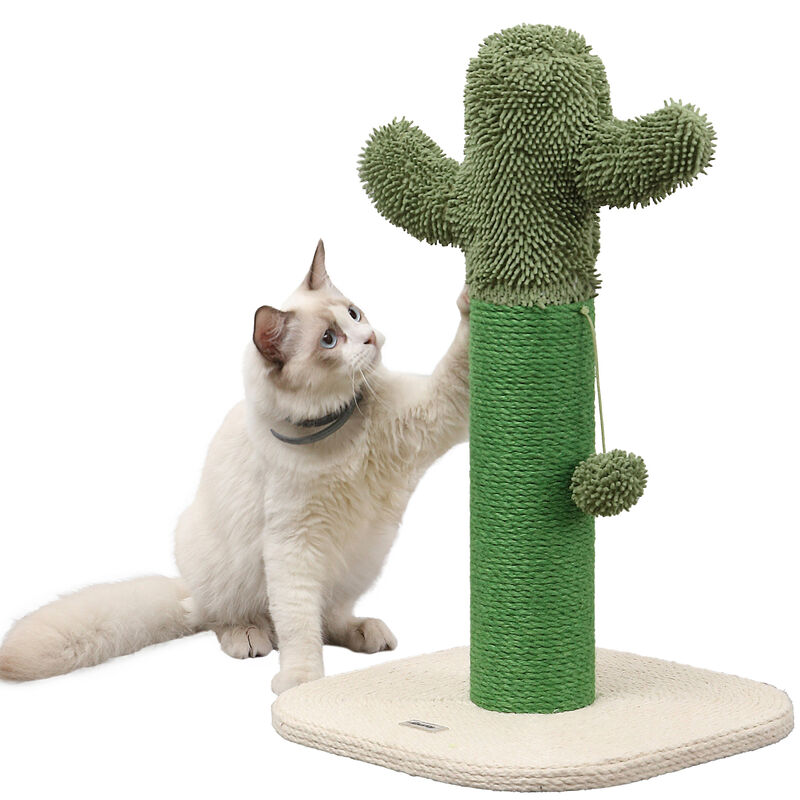 Pecos Modern Jute Cactus Cat Scratching Post with Fuzzy Toy