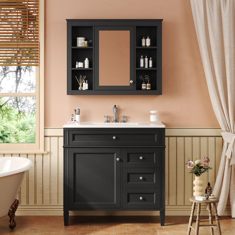36'' Single Sink Bathroom Vanity with  Mirror cabinet