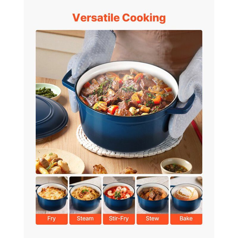 Cast Iron Dutch Oven 6 Quart Enameled Pot with Lid, Induction Compatible Cookware-Blue image number 3