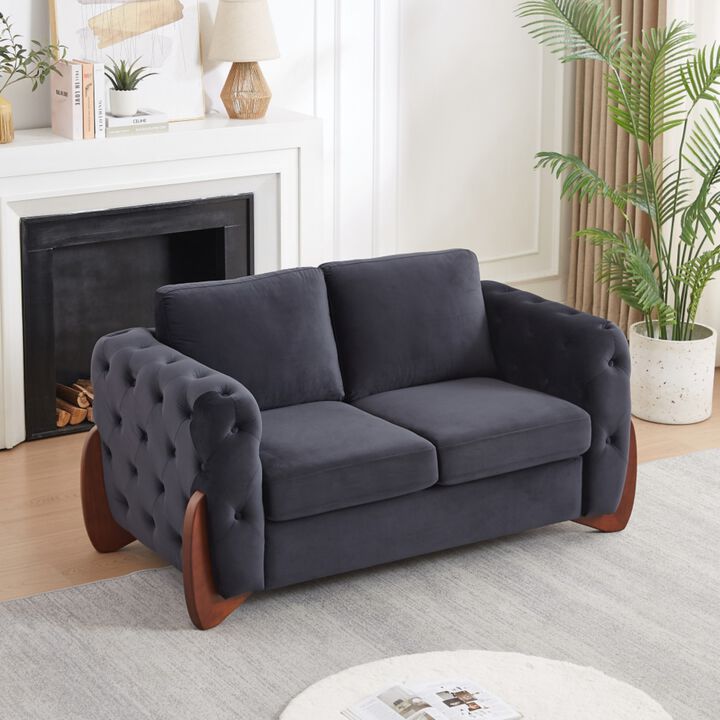 Zagrek Mid‑Century Modern Button Tufted Velvet Loveseat