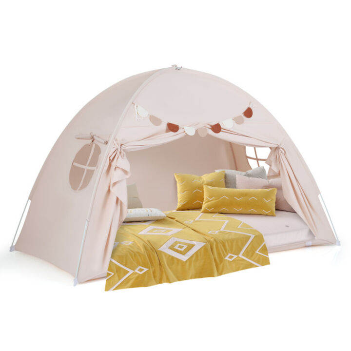 Kids Twin Size Canopy Tent with 2 Windows for Ages 3 and Up