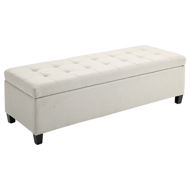 HOMCOM 51" Ottoman Storage Bench, Linen Fabric Storage Chest with Lift Top, Tufted Ottoman with Storage for Living Room, Entryway, Beige