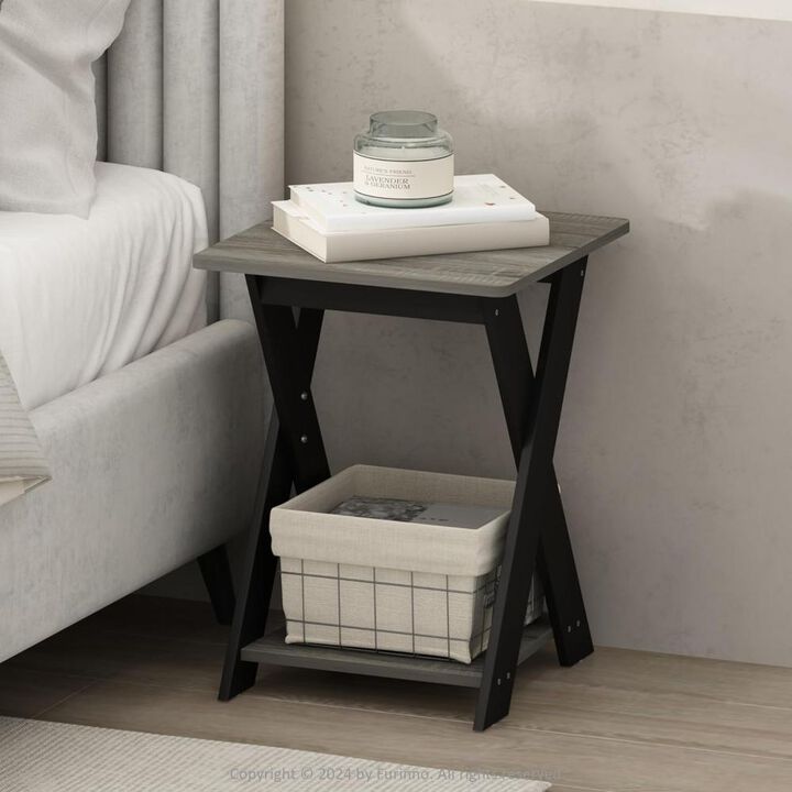 Modern Simplistic Criss-Crossed End Table, Side Table, Grey Oak/Black