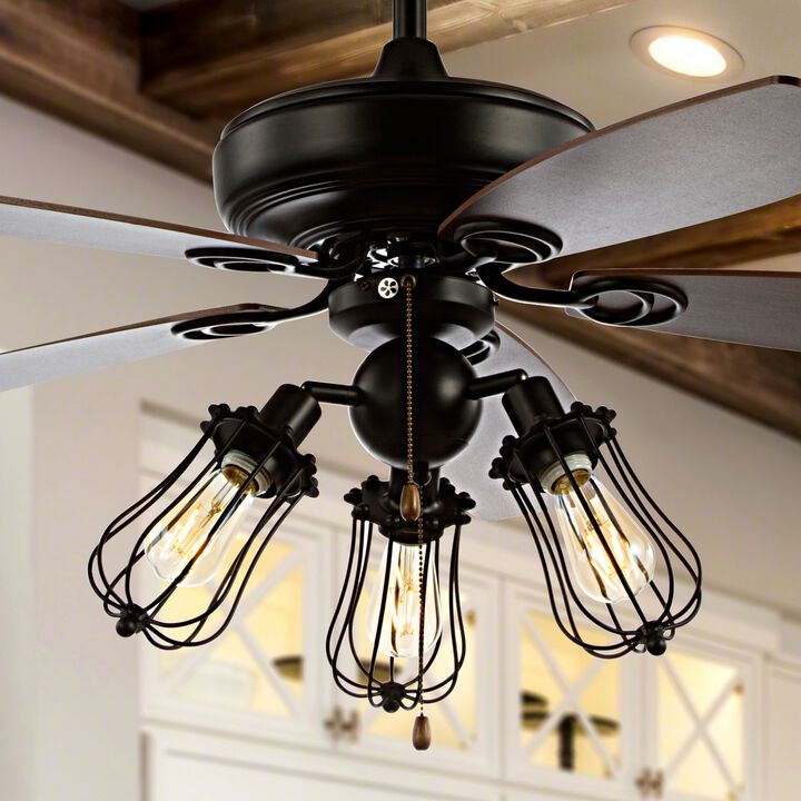 Lucas Caged 3-Light Metal/Wood LED Ceiling Fan