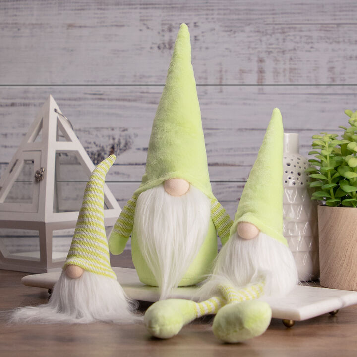 7.5" Lime Green and White Striped Hat Spring Gnome