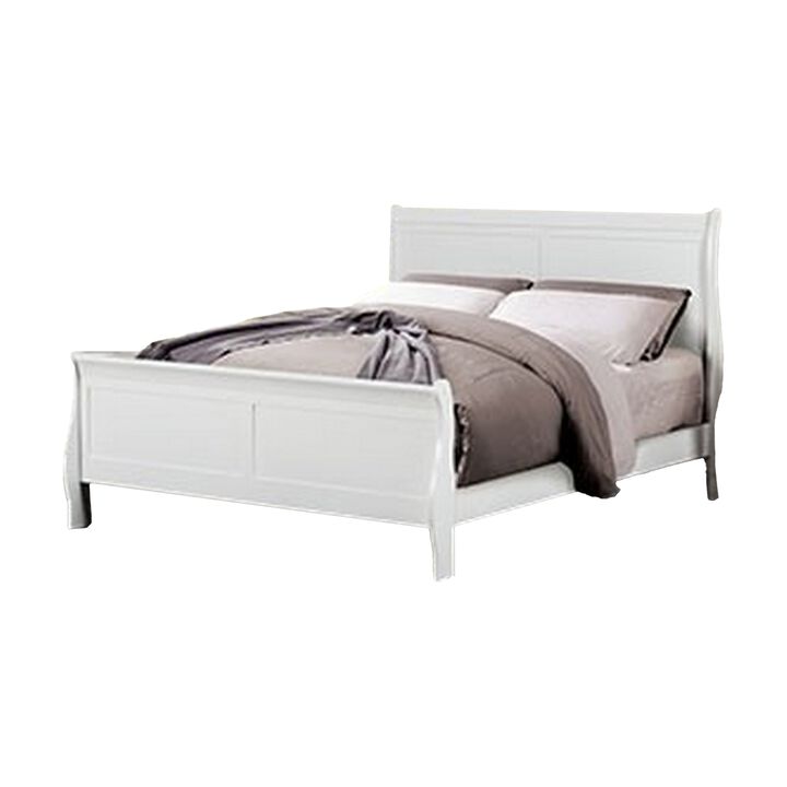 Ryla Queen Size Bed, Sleek Modern Panel Headboard Design, White Solid Wood - Benzara