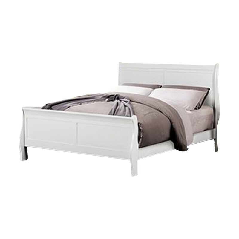 Ryla Queen Size Bed, Sleek Modern Panel Headboard Design, White Solid Wood - Benzara