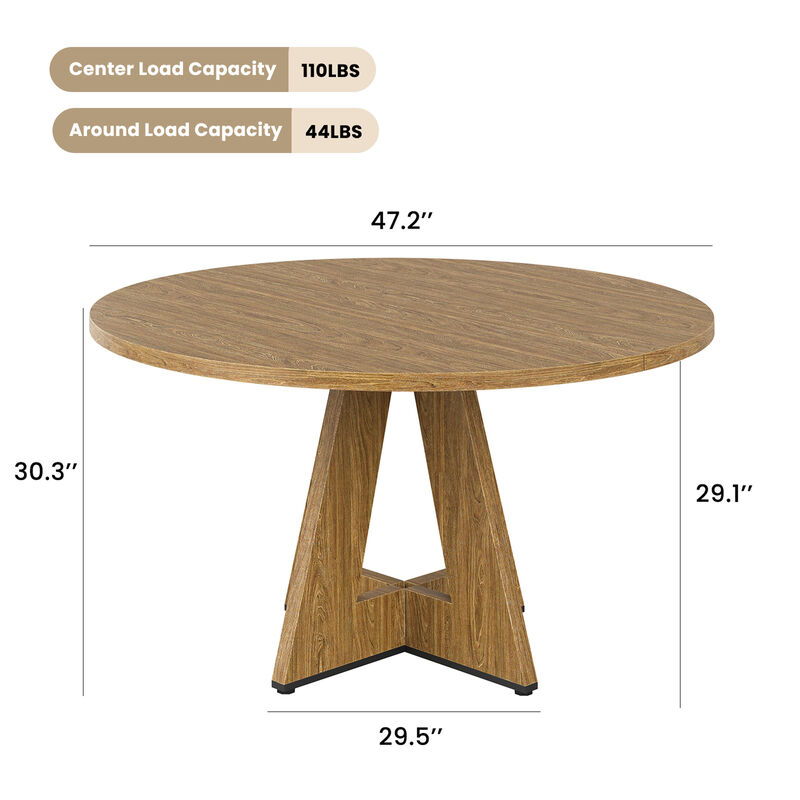 47" Modern Wood Round Dining Table with Sturdy Metal Base image number 3