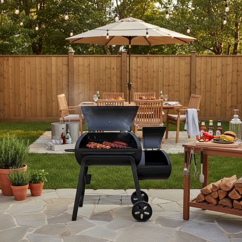 Outdoor Escape Offset Smoker Grill, Heavy Duty, 4-in-1, Black image number 2