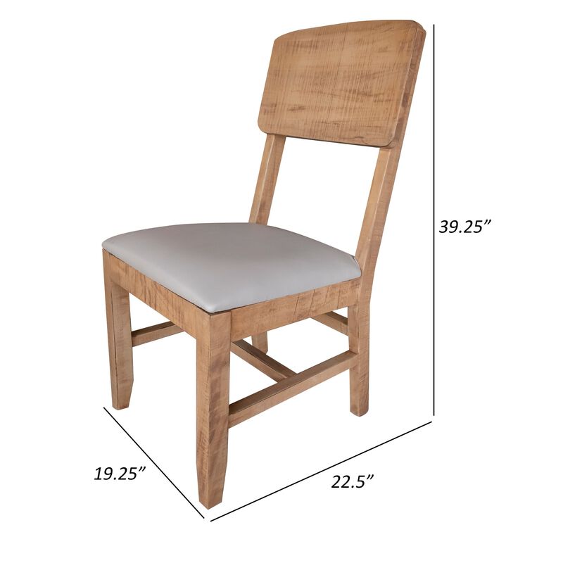 Dome 19 Inch Dining Chair, Set of 2, Gray Faux Leather, Brown Mango Wood image number 5