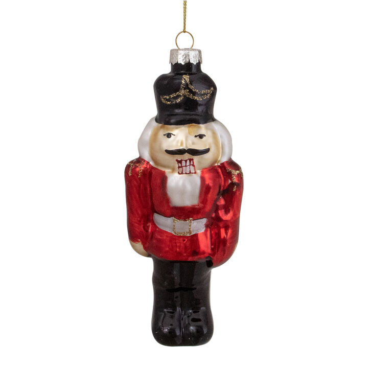 5" Red Nutcracker Hanging Glass Christmas Ornament