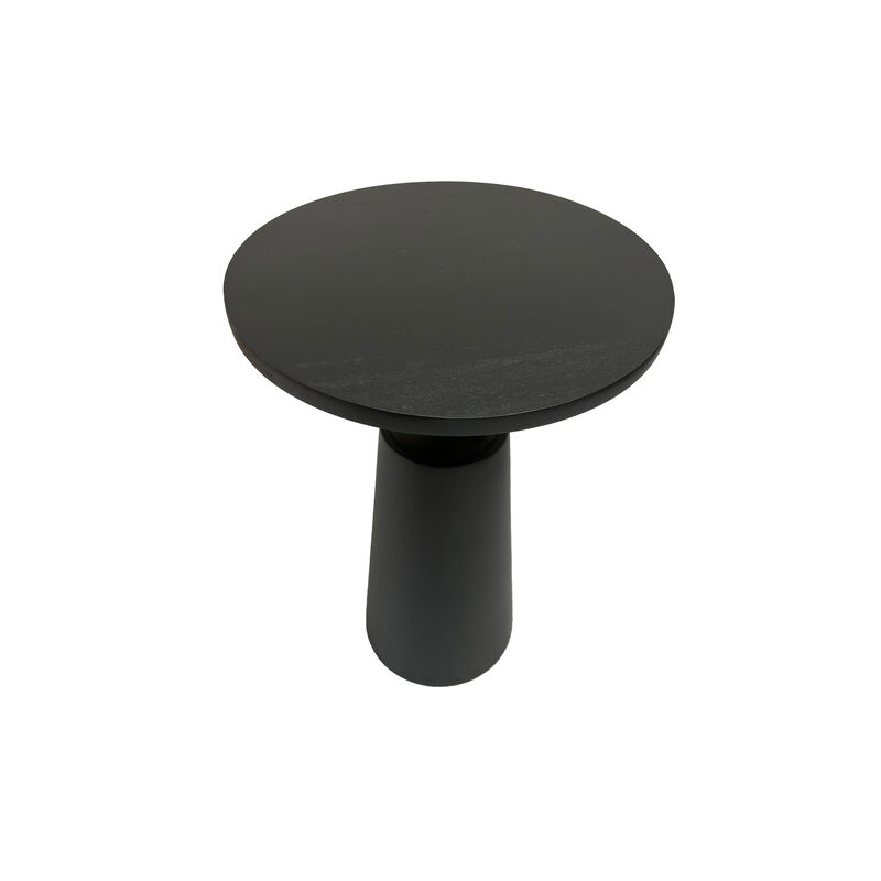 Fawn 20 Inch Side End Table, Black Mango Wood Round Top with Pedestal Base, Shiny Brass Support image number 7