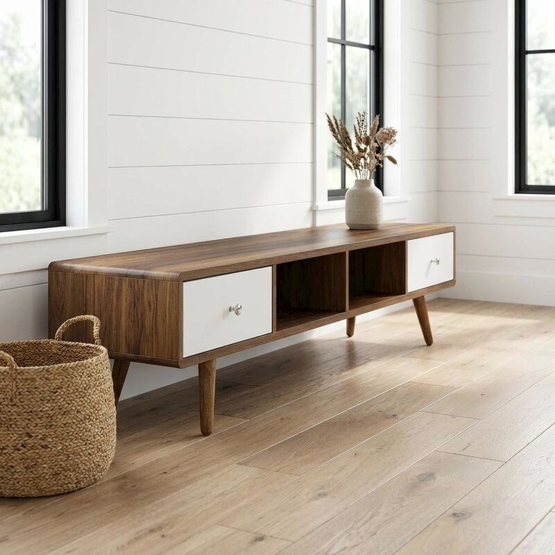 Wood TV Stand with Brown Finish and Spacious Surface image number 3
