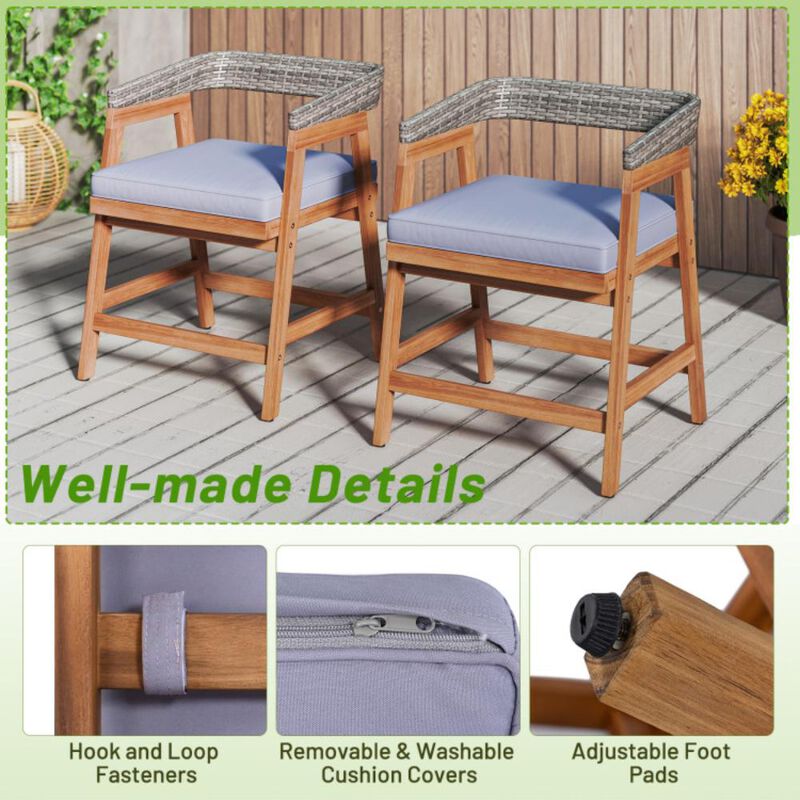 Hivvago Outdoor Acacia Wood Patio Wicker Dining Chairs Set of 4 with Seat Cushion