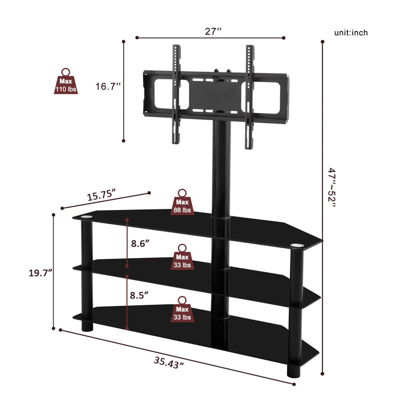 Streamdale 35" Black Multi-Function TV Stand w/ Swivel Mount