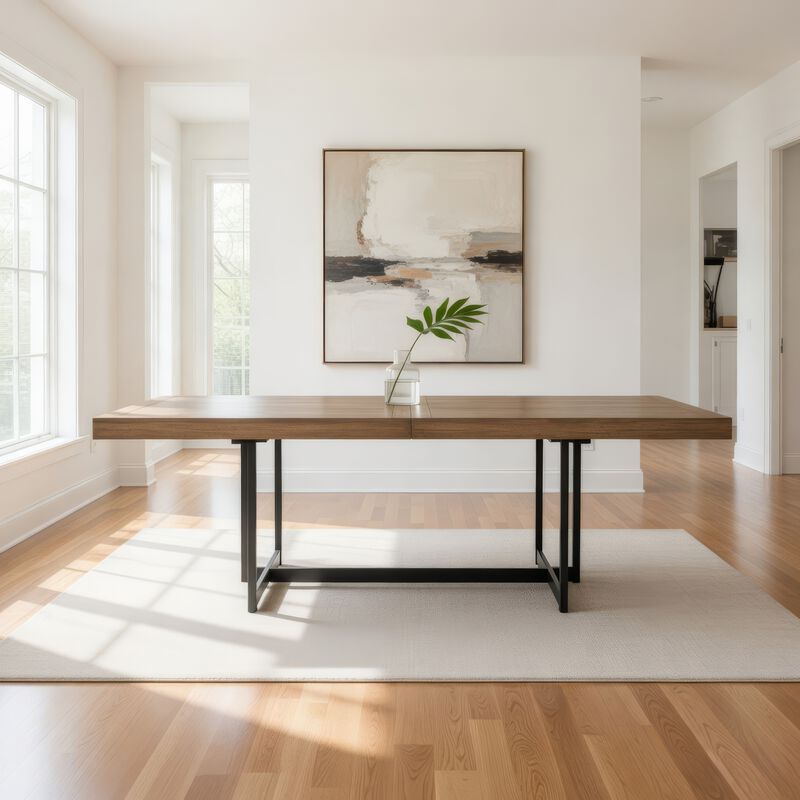 Myka Dining Table, Extension Leaf, Rectangular Brown Wood 80-98 Inch image number 1