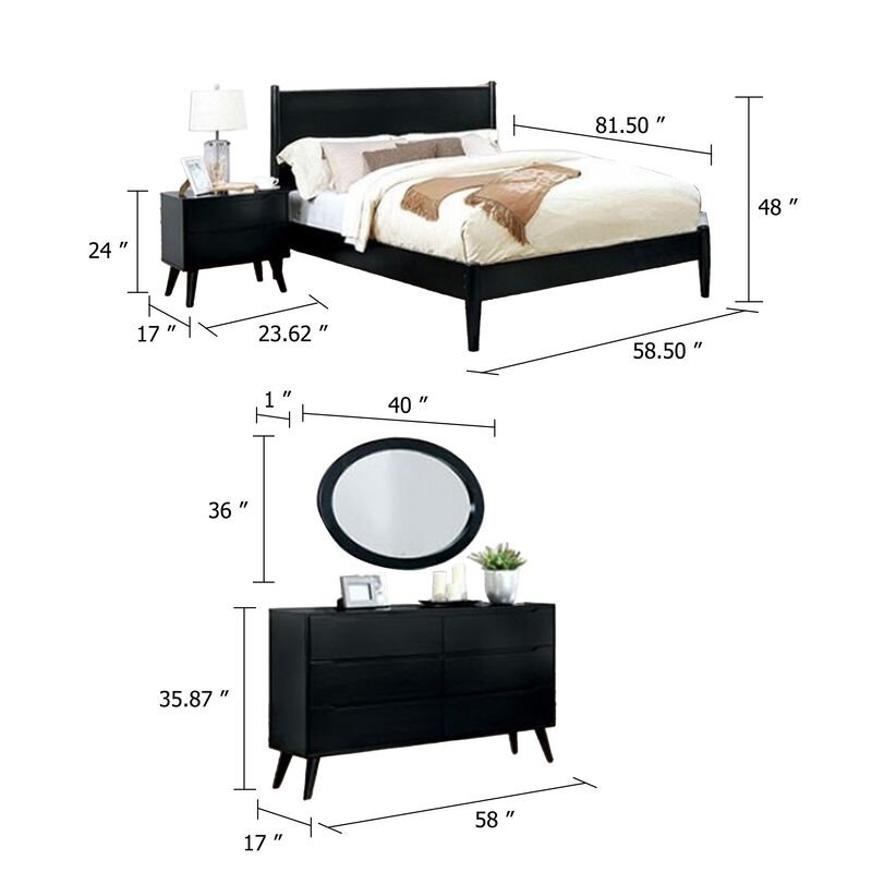 Leyla 4pc Full Bedroom Set, Dresser with Oval Mirror, Black Wood image number 5