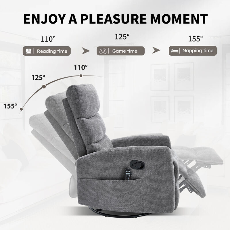 Heat Massage Manual Recliner Chair with Rocker and Swivel in Fabric image number 6