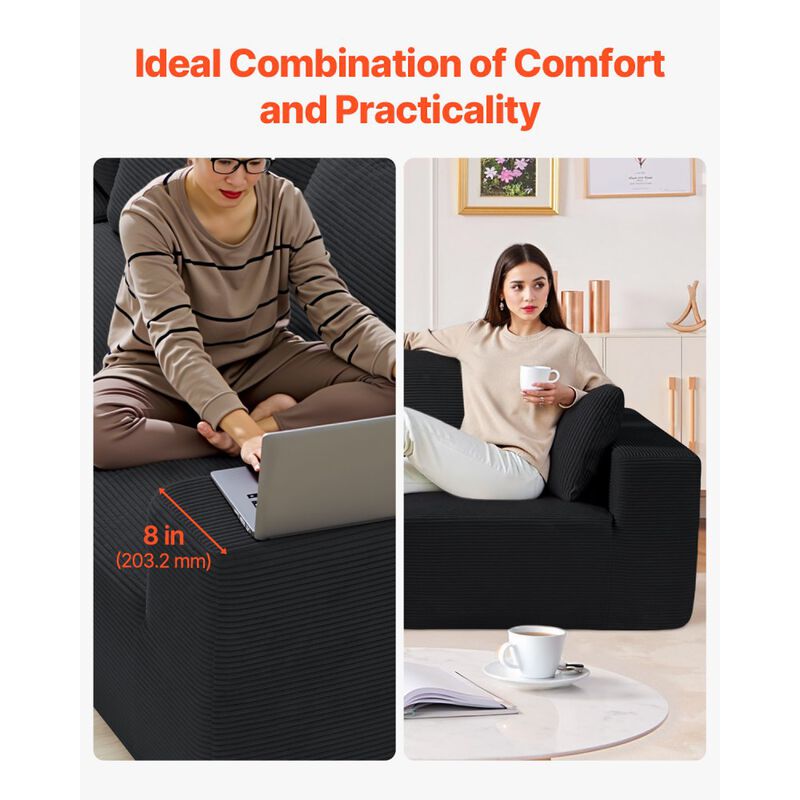 L-Shaped Modular Couch &ndash; Cloud-Inspired Sectional Sofa with Soft Corduroy Fabric and Cushioned Seats, Ideal for Living Room image number 3