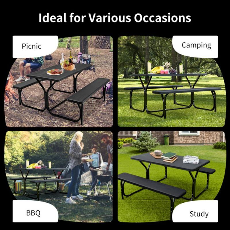 Hivvago HDPE Outdoor Picnic Table Bench Set with Metal Base