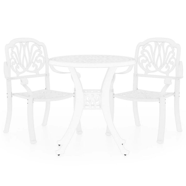 Kasa Outdoor 3pc Bistro Breakfast Set, 2 Chairs, 1 Table, White Metal - Benzara