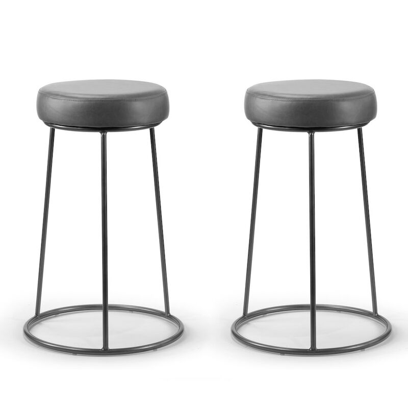 Glamour Home Set of 2 Amie Gray Backless Counter Stool with Gunmetal Gray Frame
