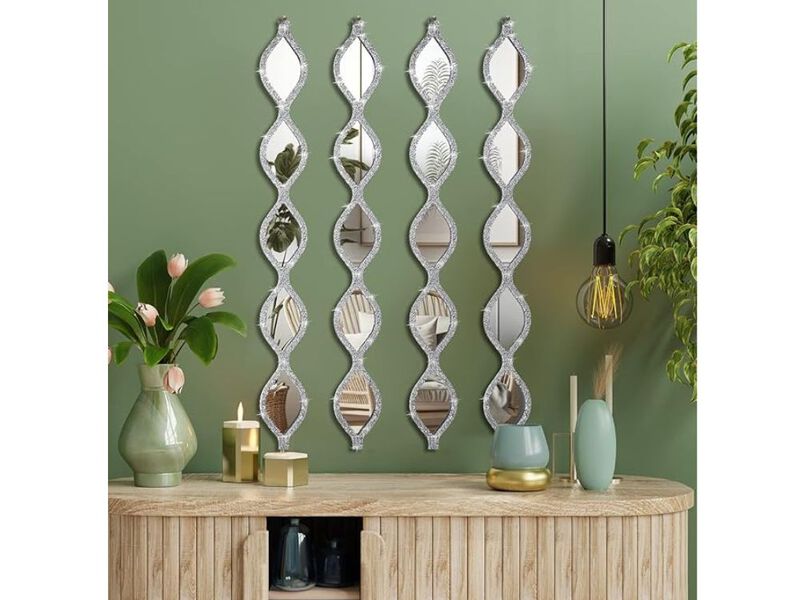 Teardrop Wall Mirror Set &ndash; 4 Silver Rustic Diamond Decor Pieces