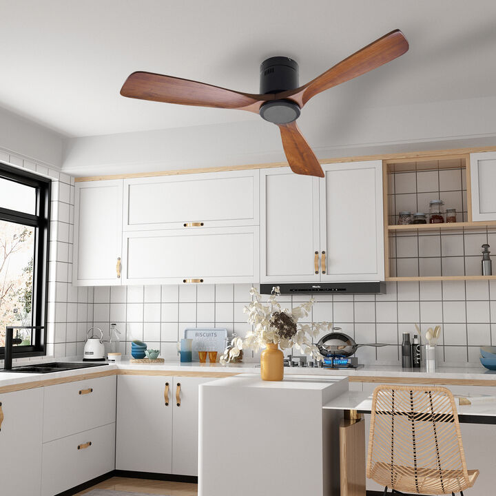 52 in. Indoor/Outdoor Brown 3 Solid Wood Blades Propeller Ceiling Fan with Remote Control, DC Motor, 6-Speed Adjustable