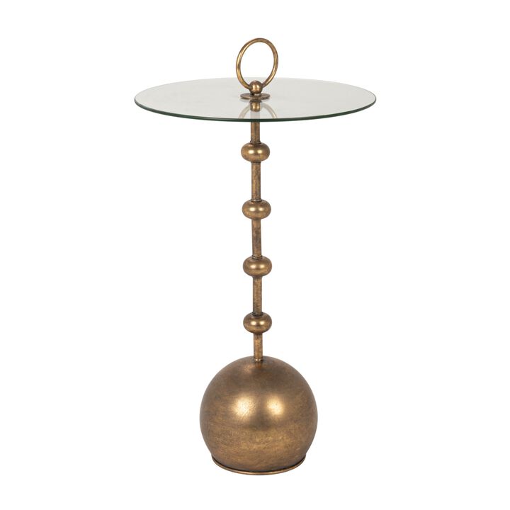 Rowena Interiors Metal and Glass Accent Table, Antique Brass Finish