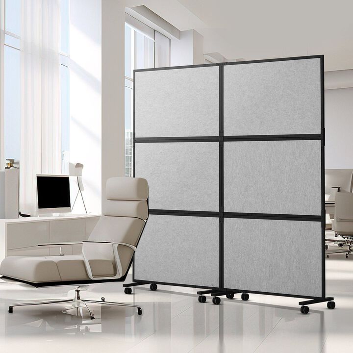Office Privacy Divider with 2 Panels, Freestanding Room Partition for Workstations and Offices-Light Grey