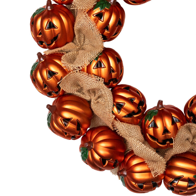 Jack-O-Lantern and Burlap Ribbon Halloween Wreath  20-Inch  Unlit image number 2