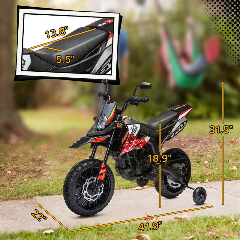BreeBe 12V Aprilia Licenced Kids Motorcycle with Training Wheels, Spring Suspension, LED Light, USB, Music image number 2