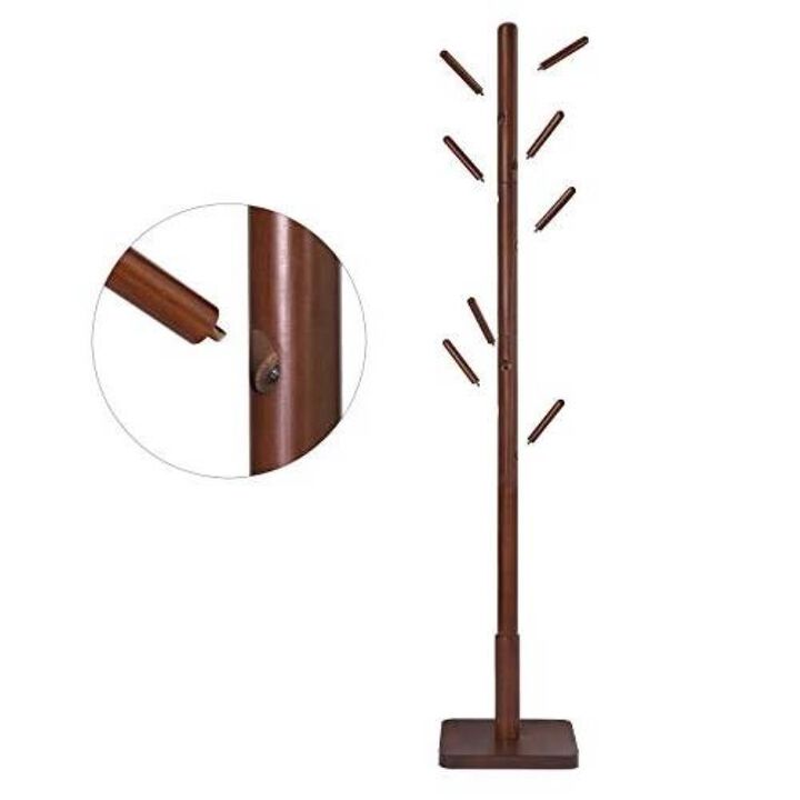 Hivvago Adjustable Height Mid-Century Modern Style Coat Rack in Walnut Wood Finish