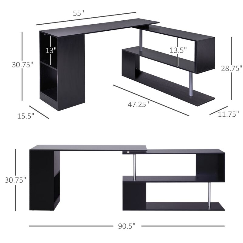Hivvago Rotating Corner Computer Desk with 3-Tier Shelves image number 2