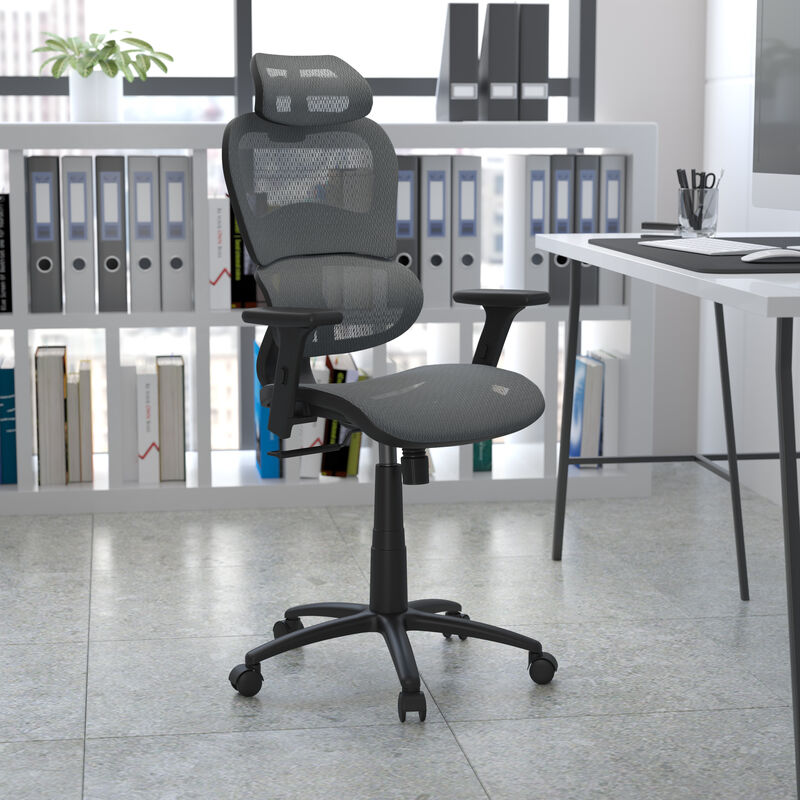 LO Ergonomic Mesh Office Chair with 2-to-1 Synchro-Tilt, Adjustable Headrest, Lumbar Support, and Adjustable Pivot Arms in Black image number 1