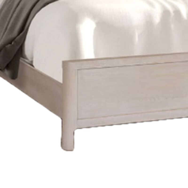 Reham King Bed, Rounded Edges, White Wash Brown Solid Rubberwood Frame