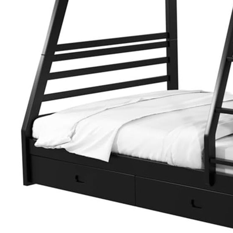 Zegy Twin over Full Bunk Bed with 2 Drawers and Attached Ladder, Black image number 4
