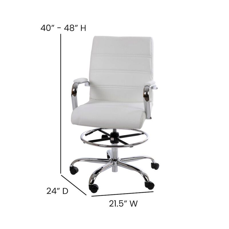 Flash Furniture Mid-Back White Drafting Chair with Adjustable Foot Ring and Chrome Base image number 2