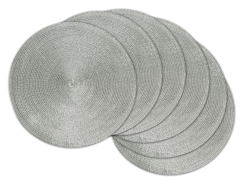 Set of 6 Metallic Silver Colored Double Frame Pattern Round Placemats 14.75"