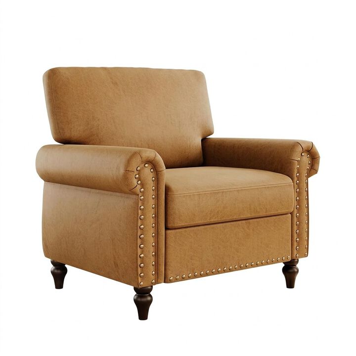 Vipbear Mid Century Accent Chair with Nailhead Trim, Saddle Faux Leather Armchair for Living Room