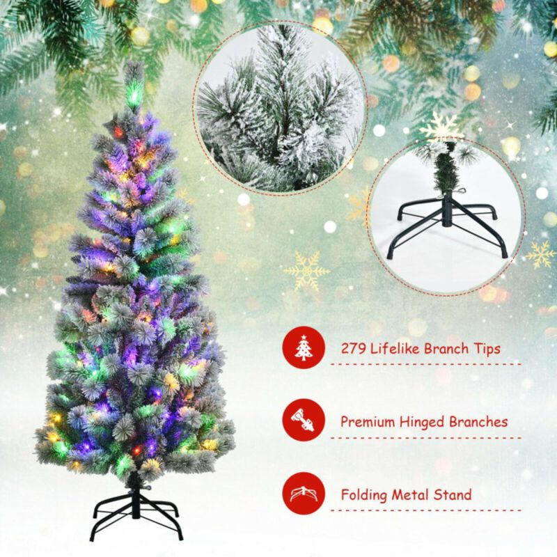 Pre-lit Snow Flocked Christmas Tree with 9 Lighting Modes