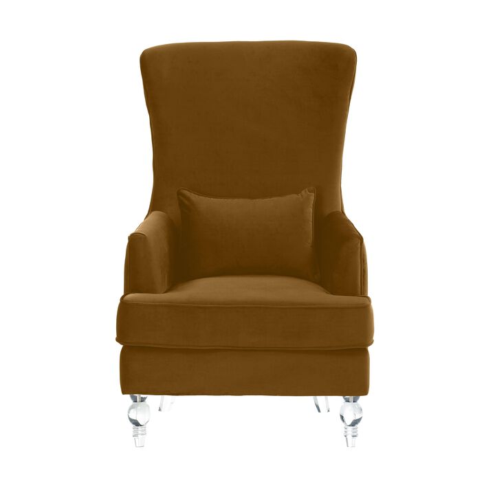 Aubree Cognac Velvet Chair with Acrylic Legs